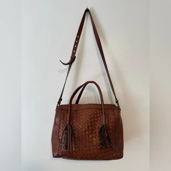 NOONDAY COLLECTION “Monterey” Russet Brown Leather Satchel with fringe - Picture 5 of 12
